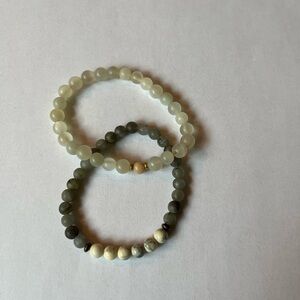 Beaded Bracelet Set - White and Gray